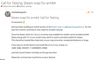 Canonical 推出 ARM64 版 Steam Snap，借助 FEX 在 ARM Linux 上实现更好游戏体验